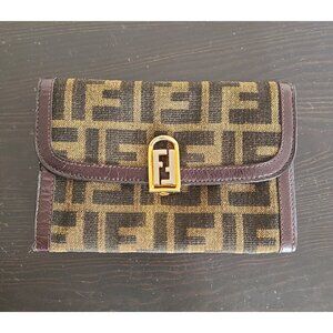 Auth FENDI Zucca Canvas Leather trifold  Wallet Vintage